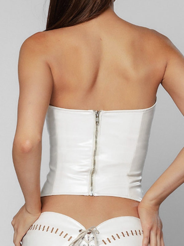 ZASUWA Female Sexy PU Hollow Out Drawstring Tank