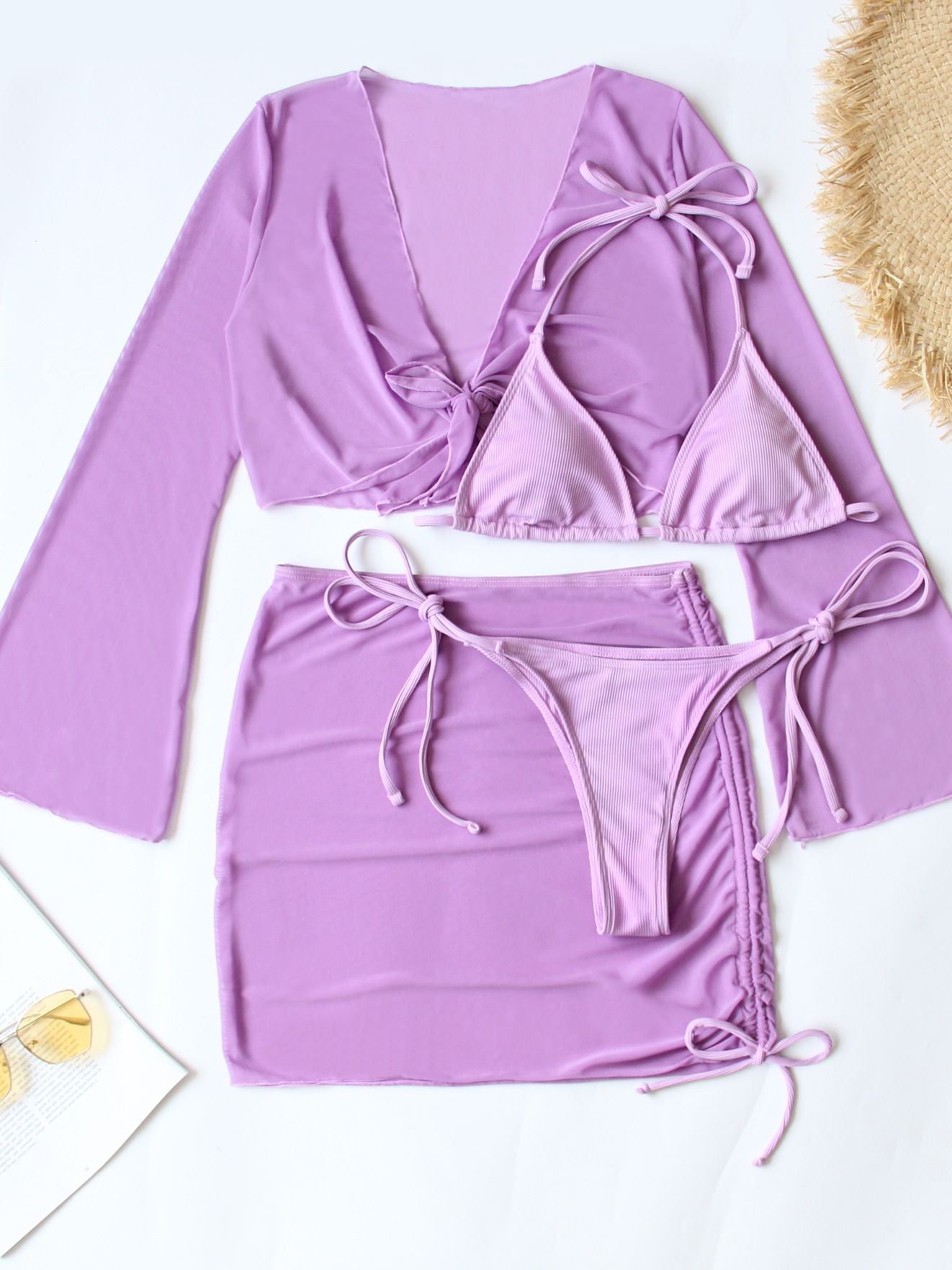 ZASUWA Female Sexy Leopard Print Mesh 4-Pieces Bikini Set