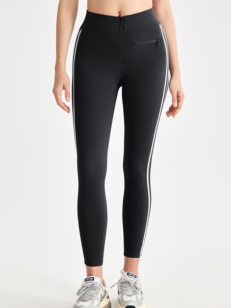 ZASUWA Female Contrast Color Stripes Zipper High-rise Leggings