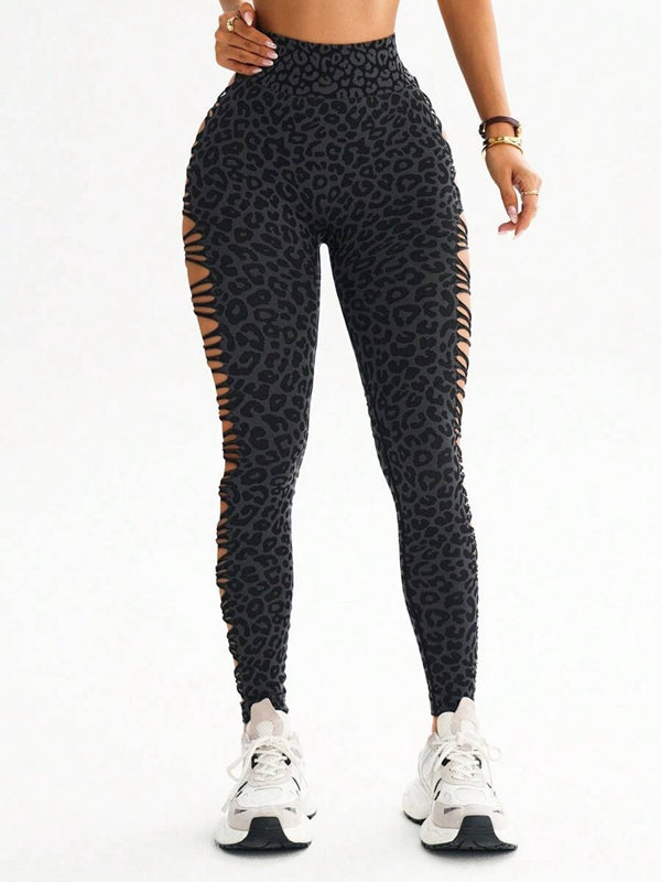 ?ZASUWA Female Hollow Out Leopard Print Leggings