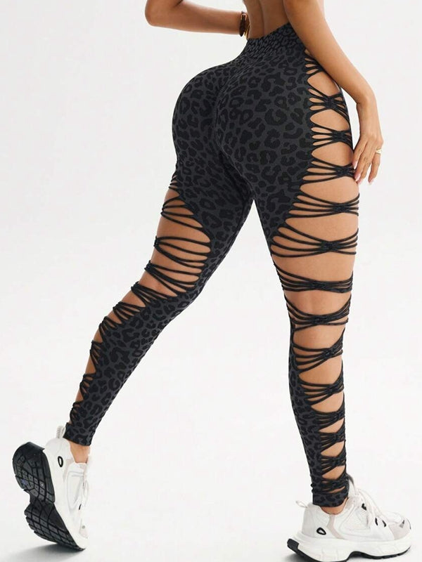 ?ZASUWA Female Hollow Out Leopard Print Leggings