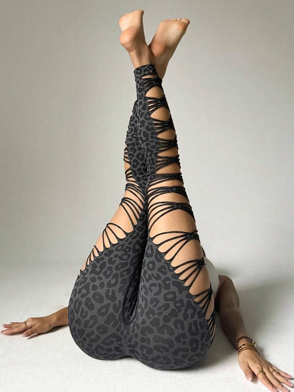 ?ZASUWA Female Hollow Out Leopard Print Leggings