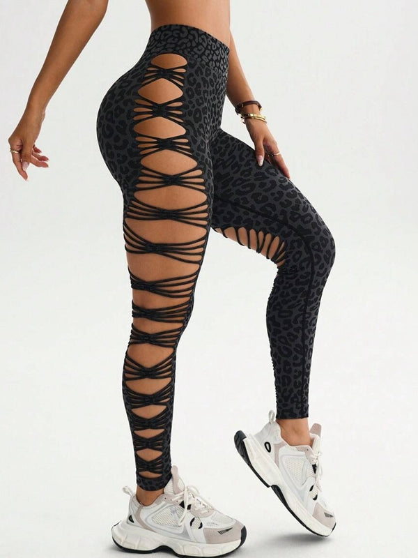 ?ZASUWA Female Hollow Out Leopard Print Leggings
