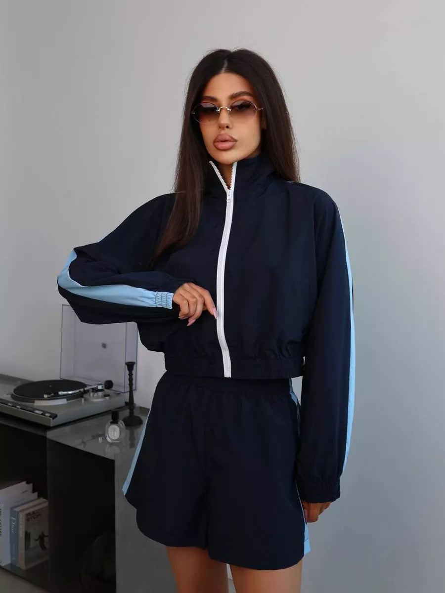 ZASUWA Female Zipper Fitness Set Short Tracksuit