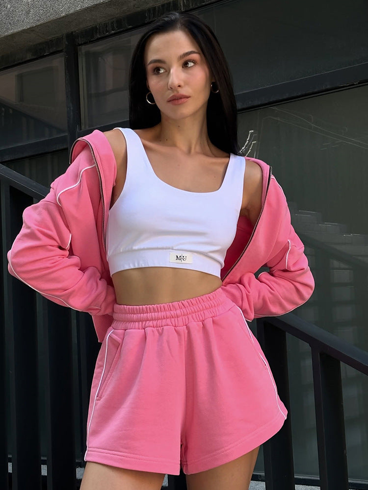 ZASUWA Female Zipper Contrast Color Short Tracksuit