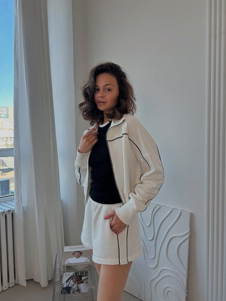 ZASUWA Female Zipper Contrast Color Short Tracksuit