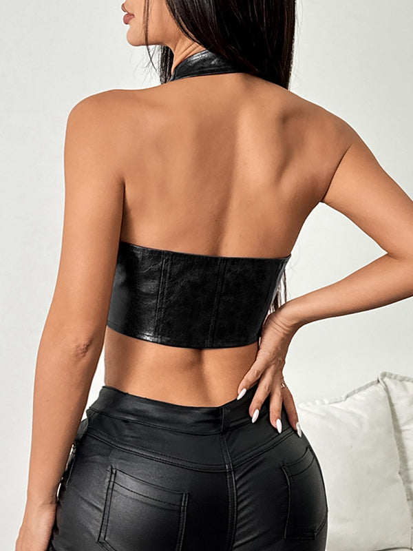 ZASUWA Female Faux Leather Corset Sports Bras