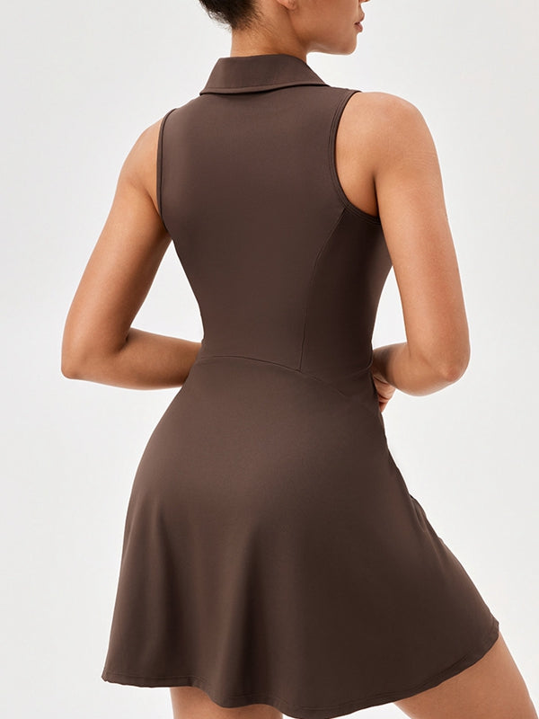 ZASUWA Female Lapel Collar Zipper Short Dress