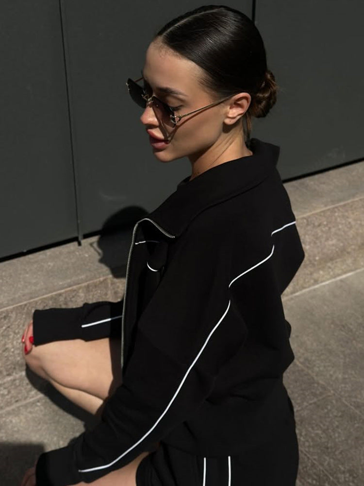 ZASUWA Female Zipper Contrast Color Short Tracksuit