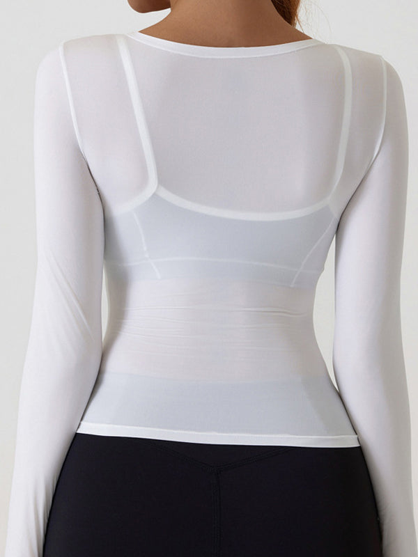 ZASUWA Female Sexy Ventilation Sheer Airy Thin and Light Mesh Elastic Tight Long Sleeves