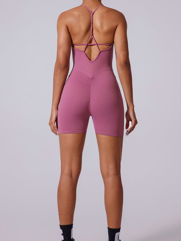 ZASUWA Female Cross Back Hollow Out Elastic Tight Romper