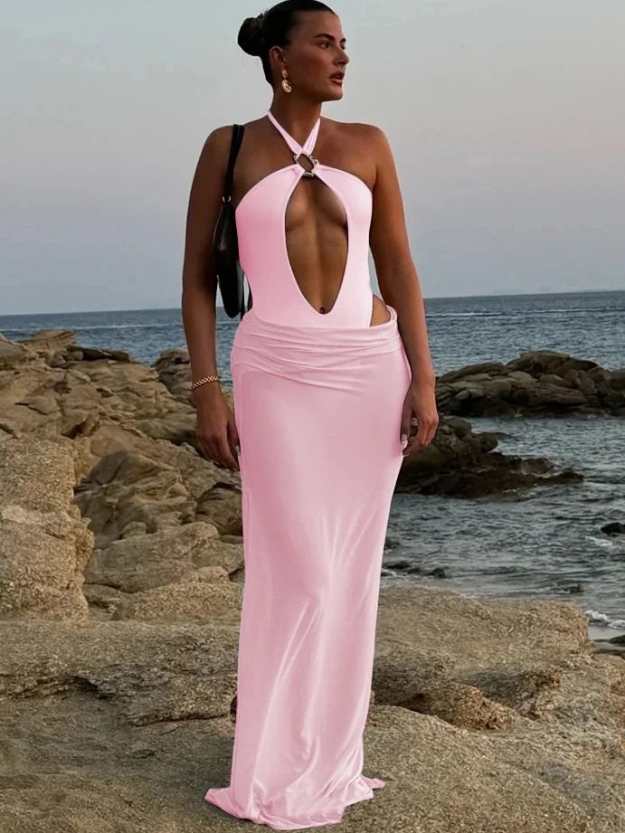 ZASUWA Female Solid Color Hollow Out Mesh Sun Protection Cover-Up 2-Pieces