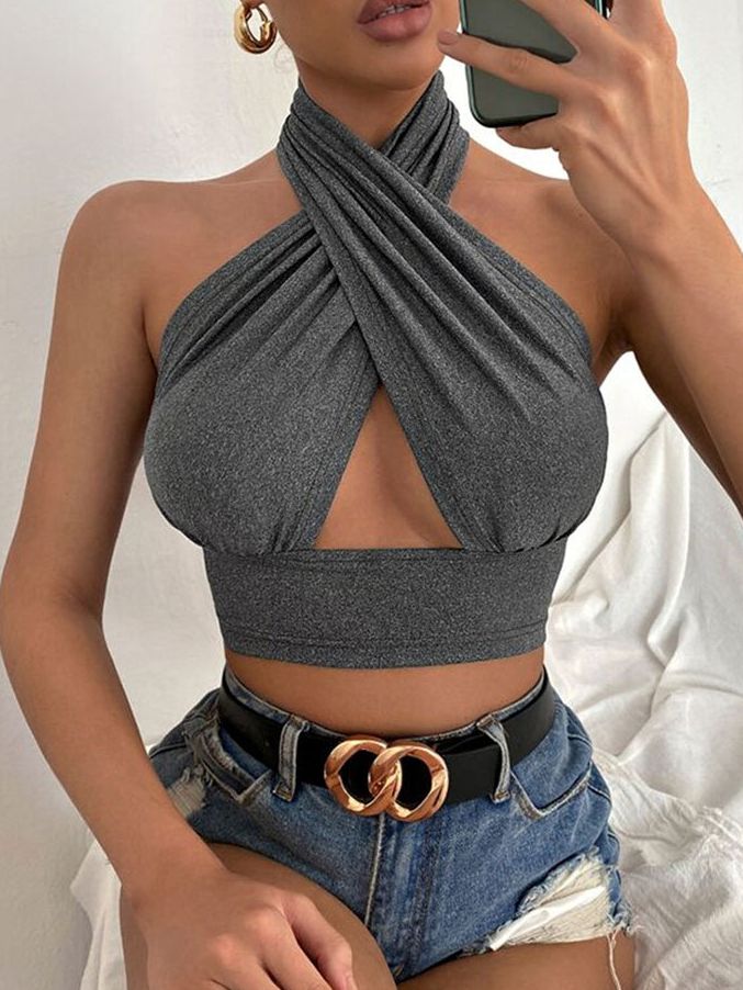 ZASUWA Female Sexy Cross Halter Hollow Out Backless Tanks