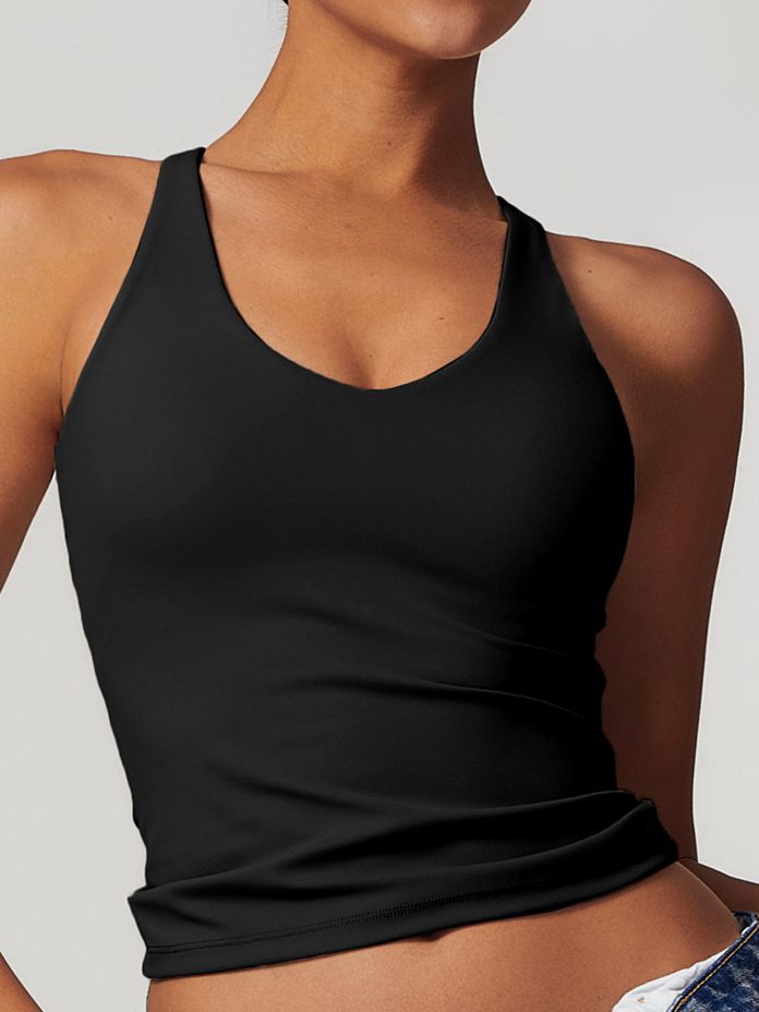 ZASUWA Female U Collar Cross Back Hollow Out Quick Dry Adjustable Strap Tank