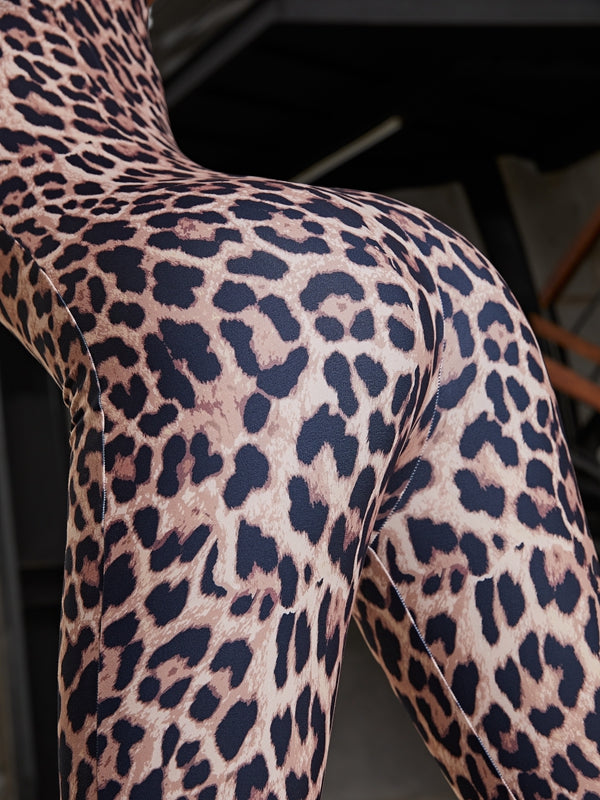 ?ZASUWA Female Leopard Print U Collar Jumpsuit