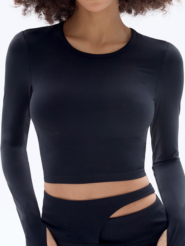 ZASUWA Female Sexy with Chest Pads Hollow Out Thumbholes Long Sleeves