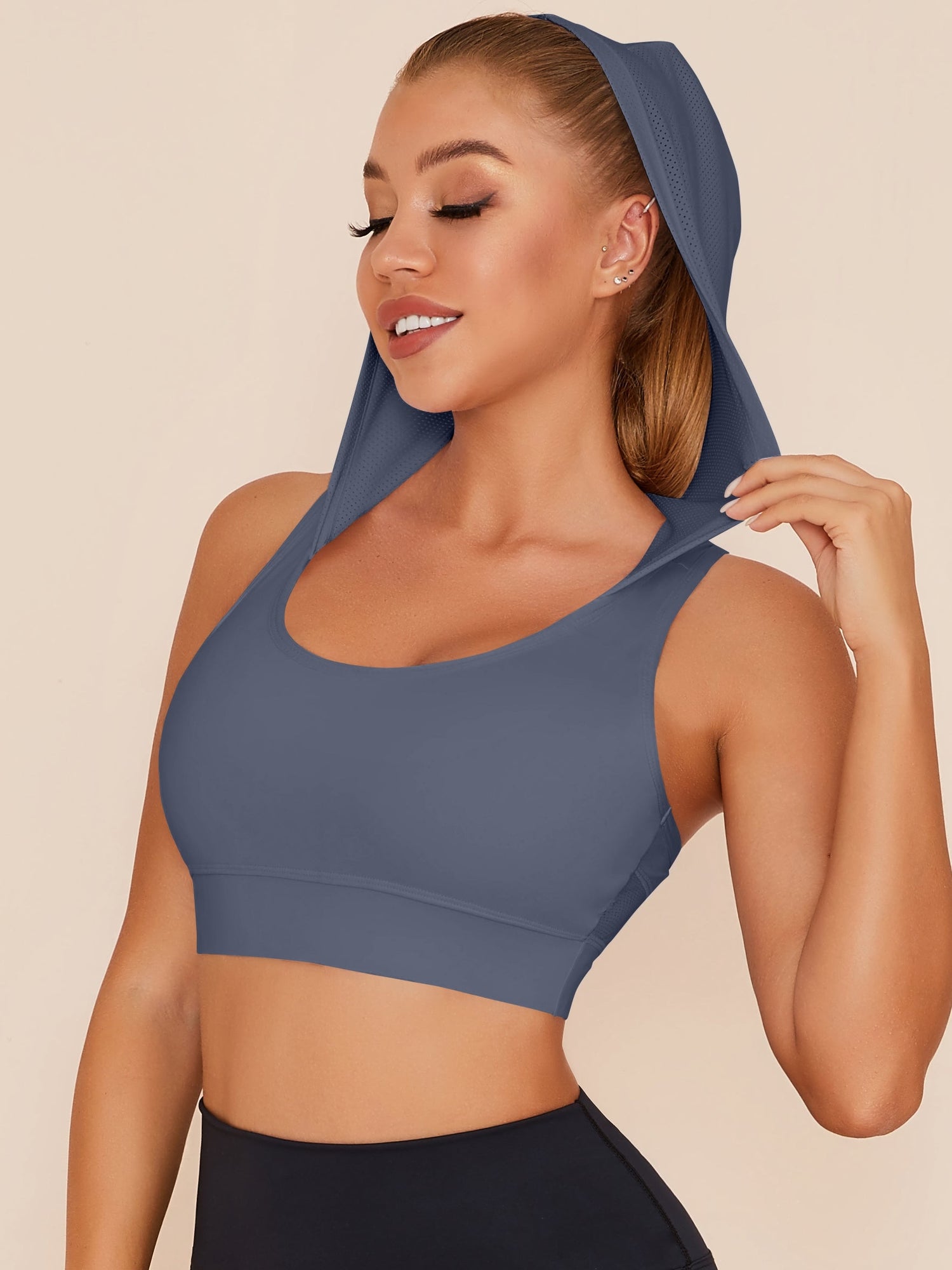 ZASUWA Female Solid Color Hooded Vests Pockets Short Tracksuit