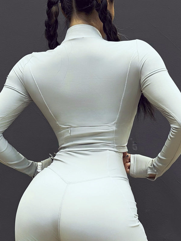 ZASUWA Female Zipper Pocket Thumbhole Cropped Long Sleeves