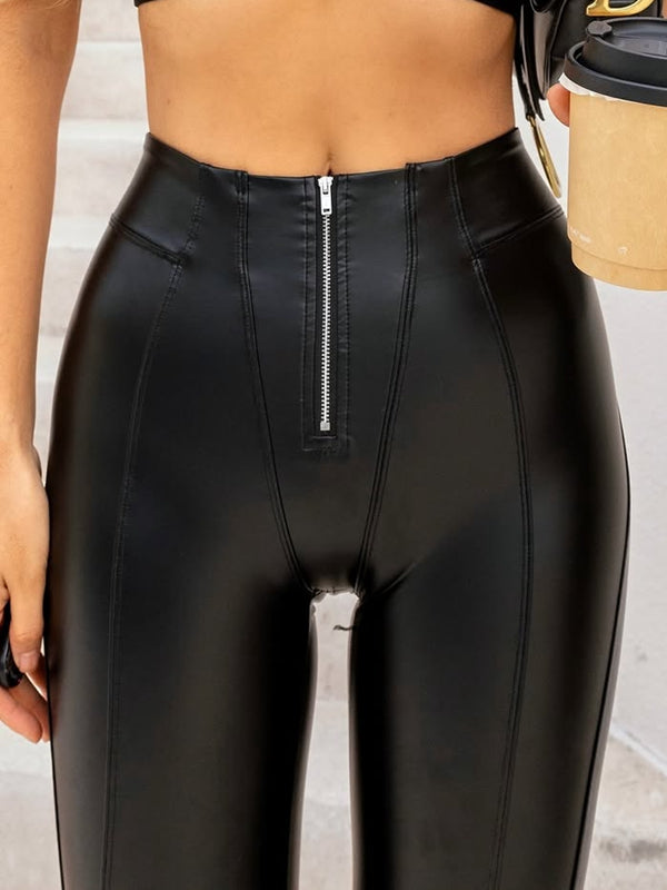 ?ZASUWA Female Fly-Eye Faux Leather Push-Up Zipper Tracksuit