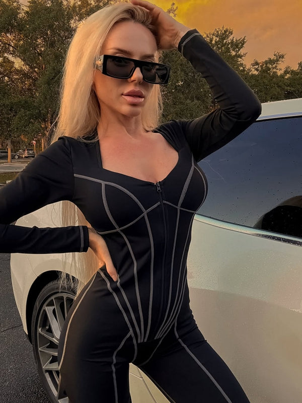 ZASUWA Female Tummy Control Zipper Hip-lift Jumpsuit