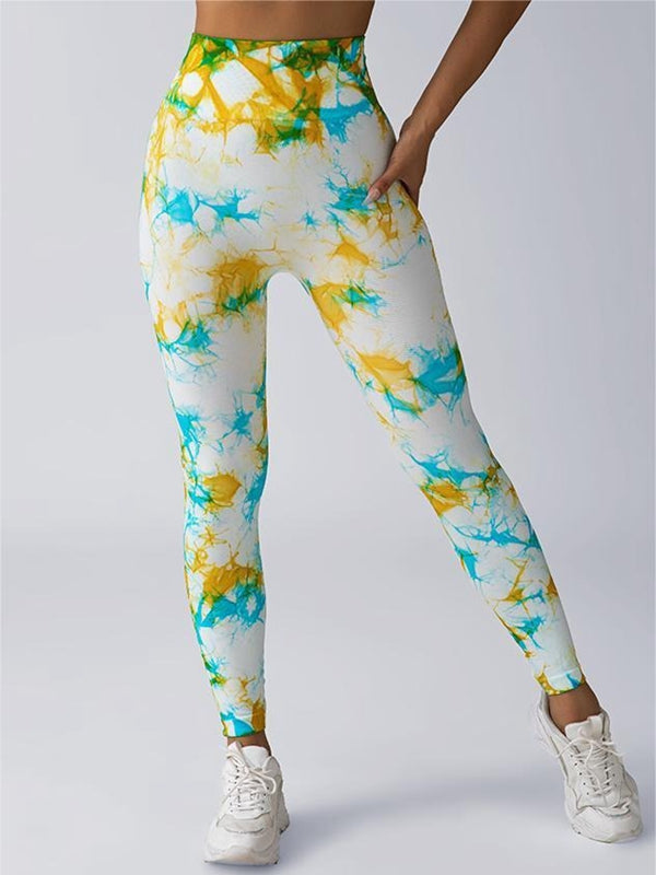 ZASUWA Female Deep V Back Hot Tie-dye Scrunch Bum Leggings