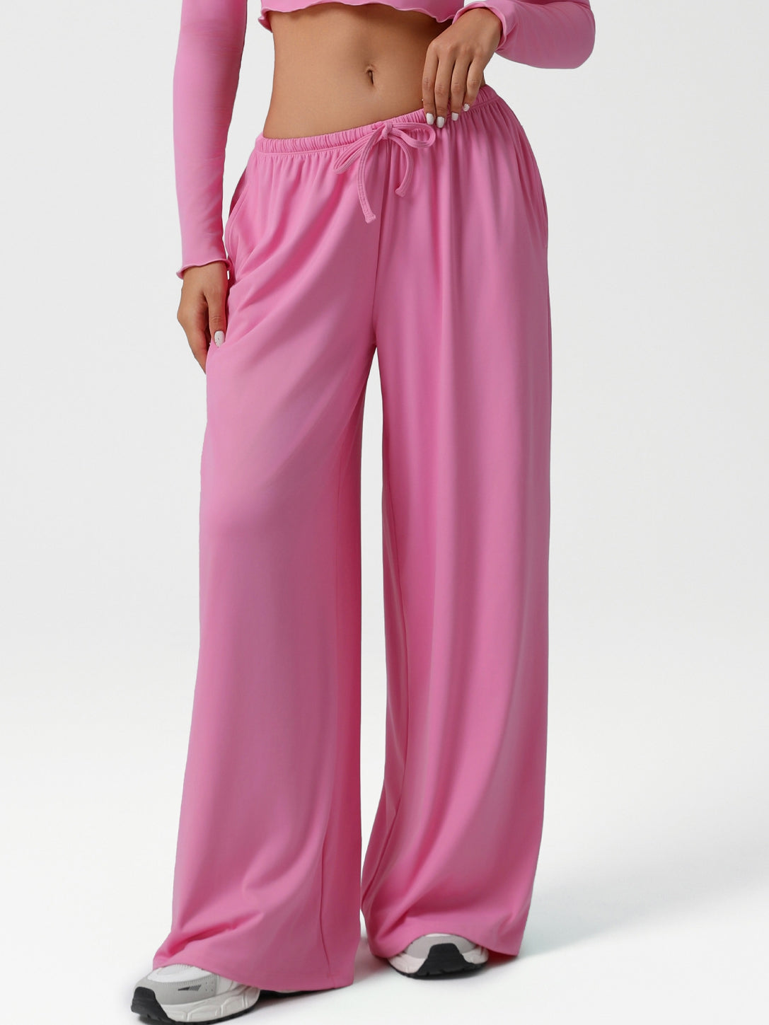 ZASUWA Female Drawstring Pocket Solid Color Casual Pants