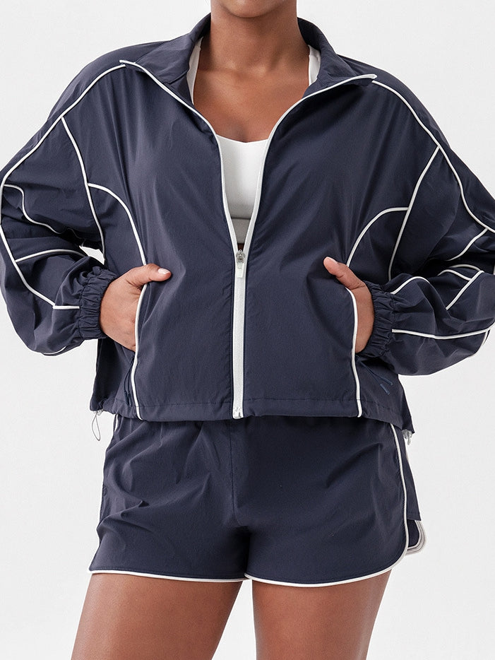 ZASUWA Female Contrast Color Zipper Pocket Casual Loose Quick Dry Jackets