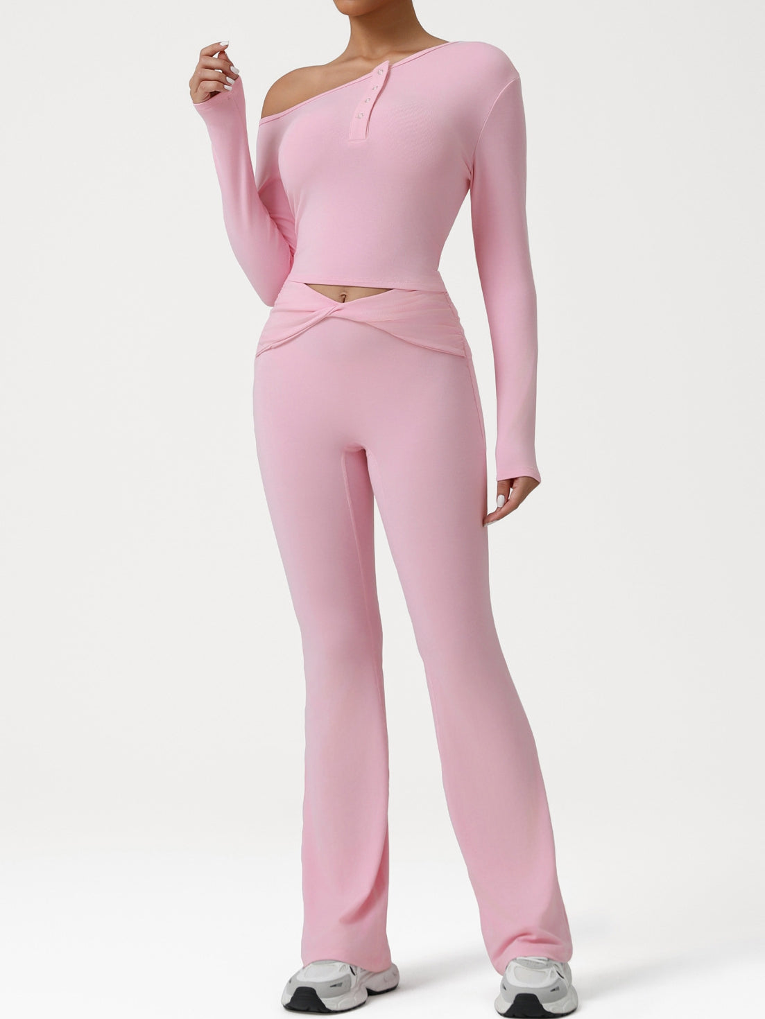 ZASUWA Female Solid Color Casual Folds Buttons Tracksuit
