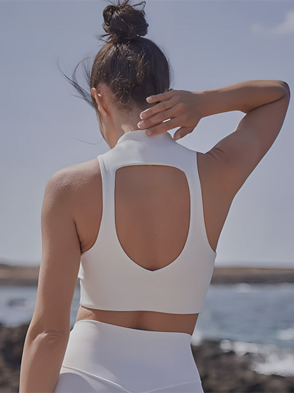 ZASUWA Female Sexy Solid Color Hollow Out Stand Up Collar Tank