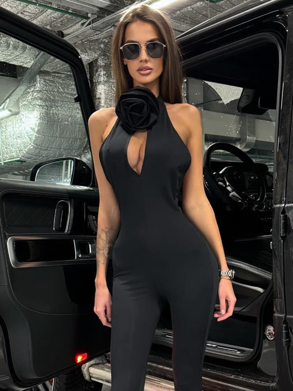 ?ZASUWA Female Unique Flower Cutout Backless Jumpsuits