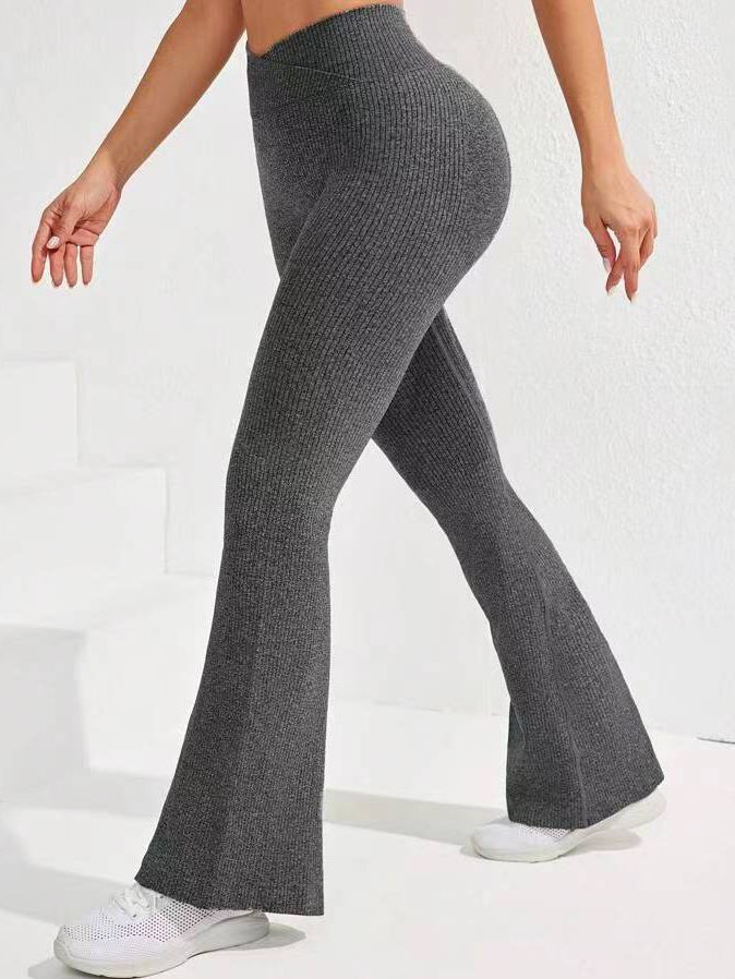 ZASUWA Female Solid Color Stripe High-waisted Flare Pants