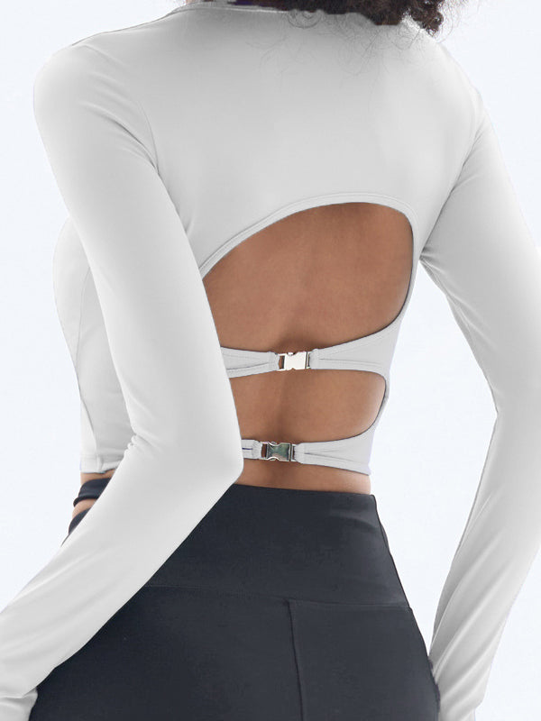 ZASUWA Female Sexy with Chest Pads Hollow Out Thumbholes Long Sleeves