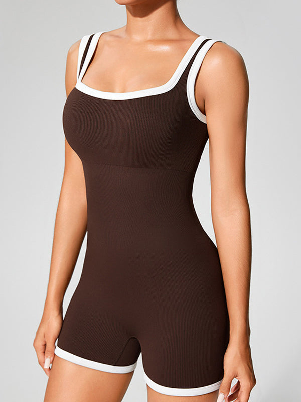 ZASUWA Female U Collar Elastic Tight Backless with Chest Pads Romper