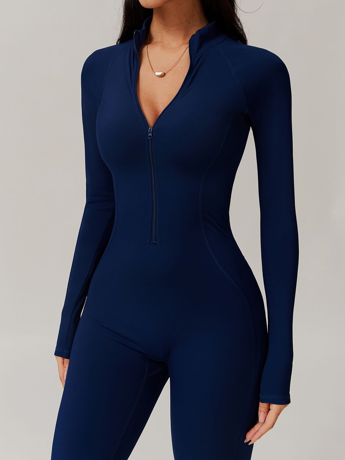ZASUWA Female Zipper Stand Collar Coral Fleece Long-Sleeved Jumpsuit