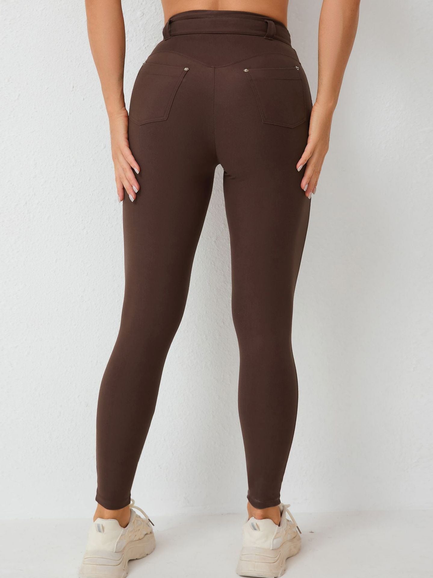 ZASUWA Female High-waisted Adjustable Strap Solid Color Elastic Tight Basic Yoga Leggings