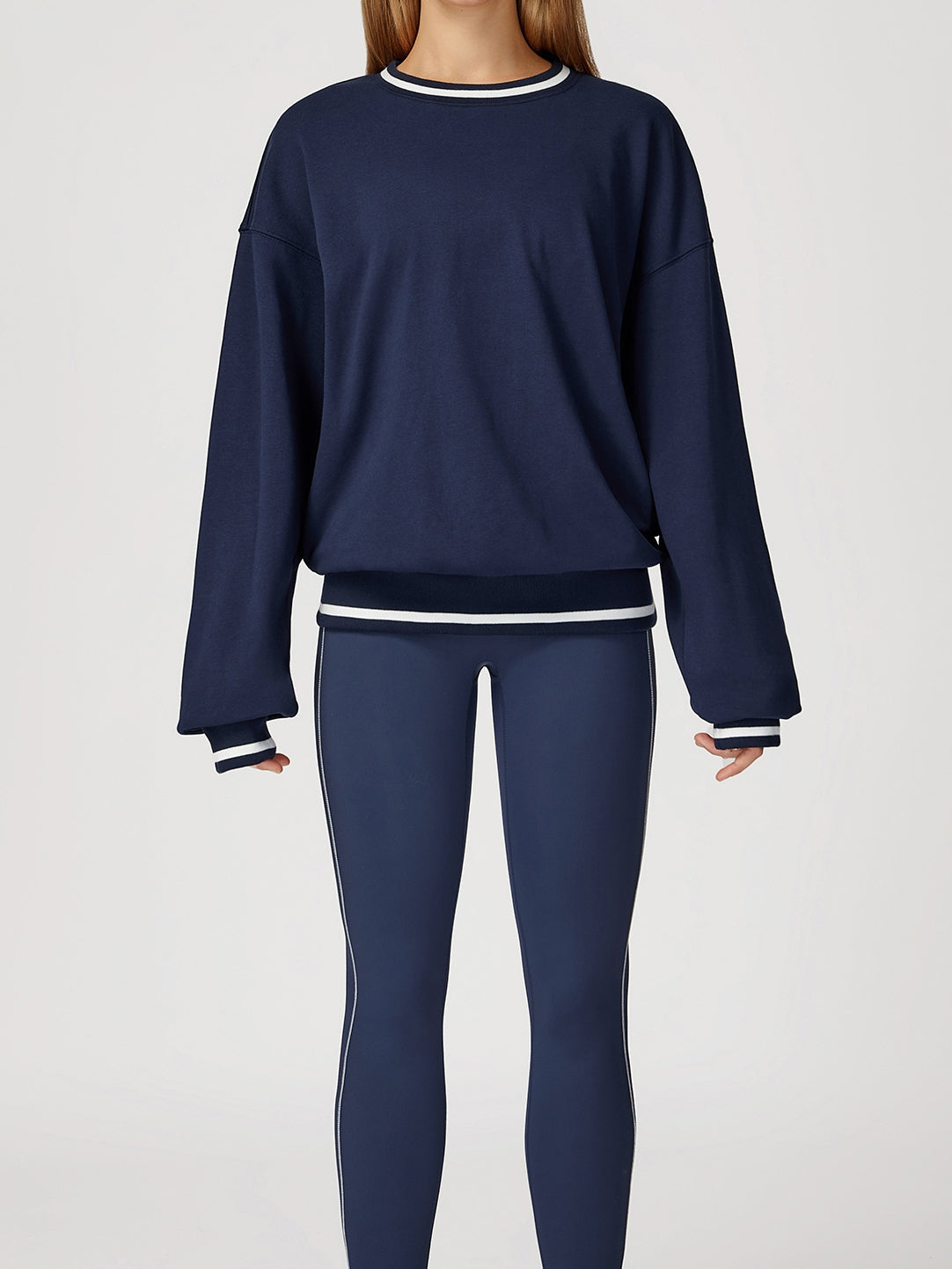 ZASUWA Female Contrast Color Casual Loose Round Neck Hoodie