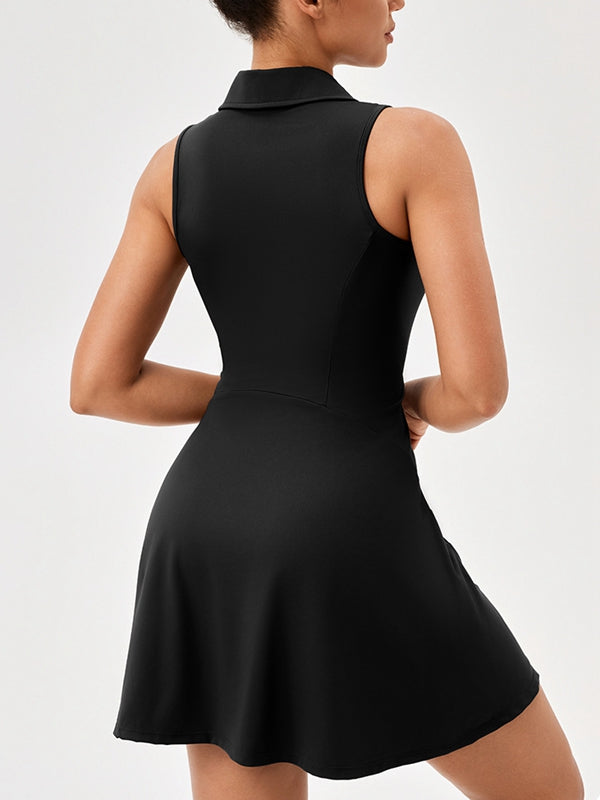 ZASUWA Female Lapel Collar Zipper Short Dress