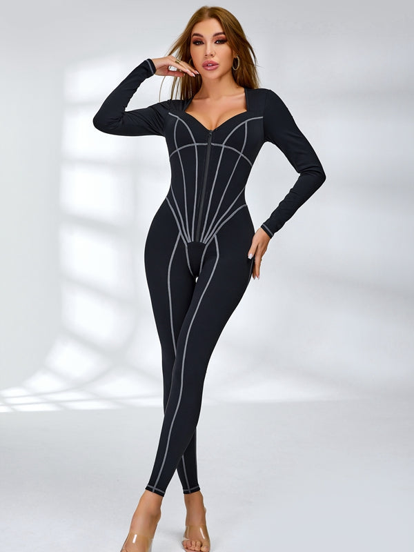 ?ZASUWA Female Tummy Control Zipper Hip-lift Jumpsuit