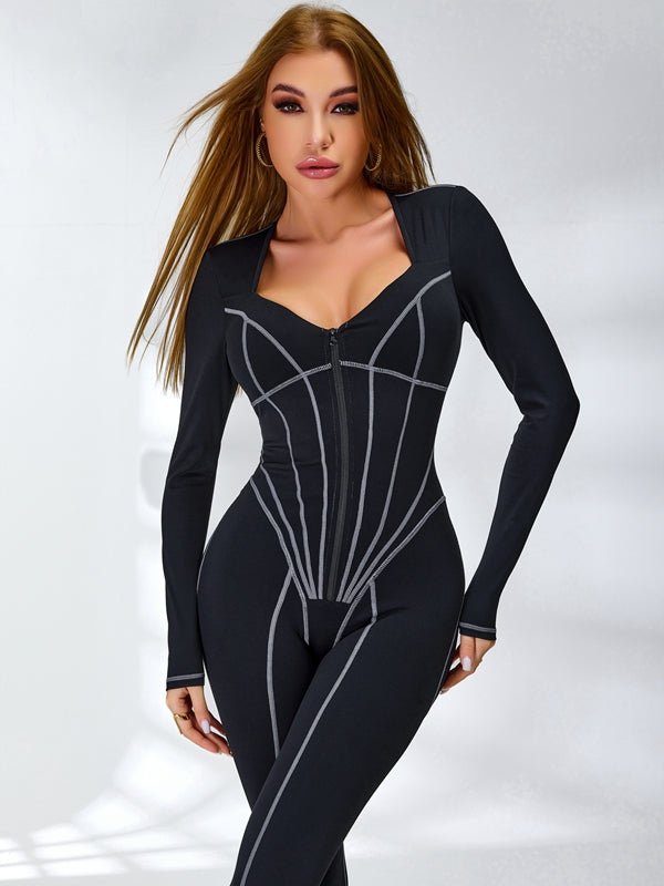 ?ZASUWA Female Tummy Control Zipper Hip-lift Jumpsuit