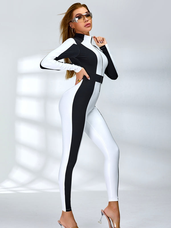 ?ZASUWA Female "SciFi Heroine" Contrast Color PU Half Zipper Ski Jumpsuit