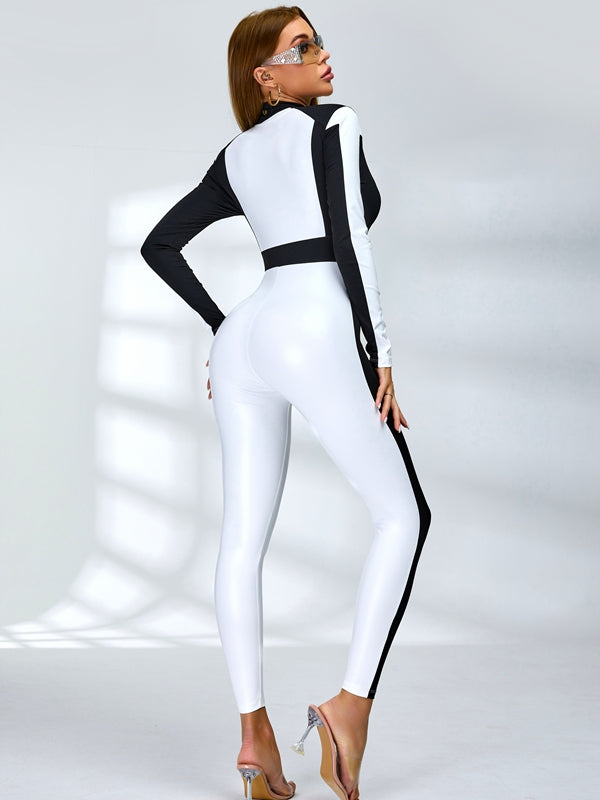 ?ZASUWA Female "SciFi Heroine" Contrast Color PU Half Zipper Ski Jumpsuit