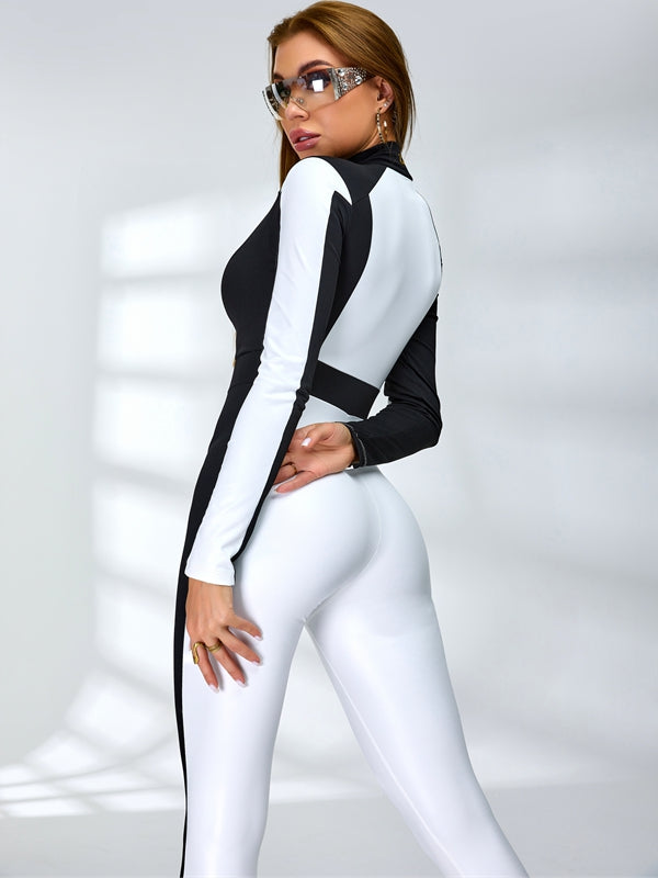 ?ZASUWA Female "SciFi Heroine" Contrast Color PU Half Zipper Ski Jumpsuit