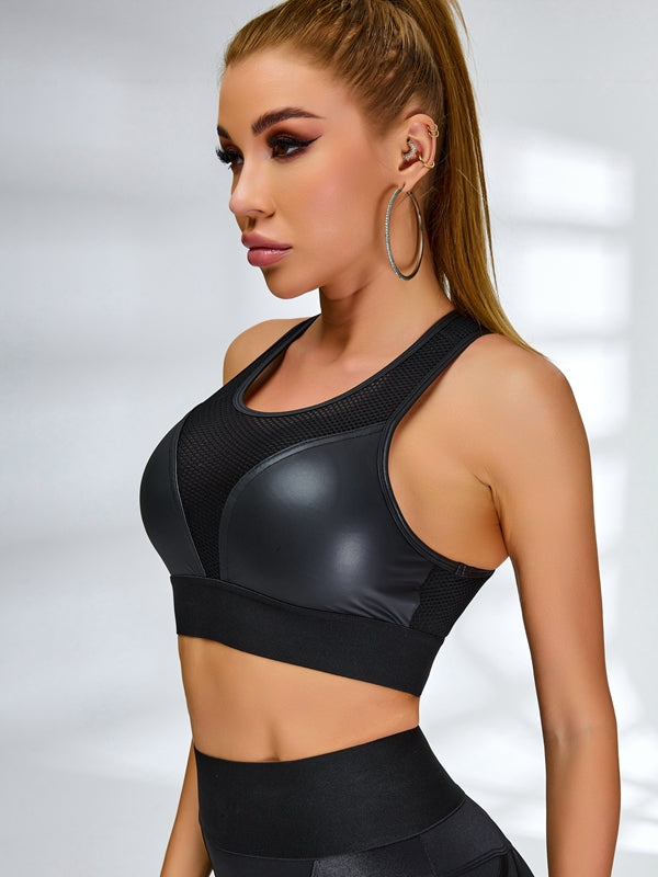 ?ZASUWA Female PU Fishnet Breathable Sports Bras