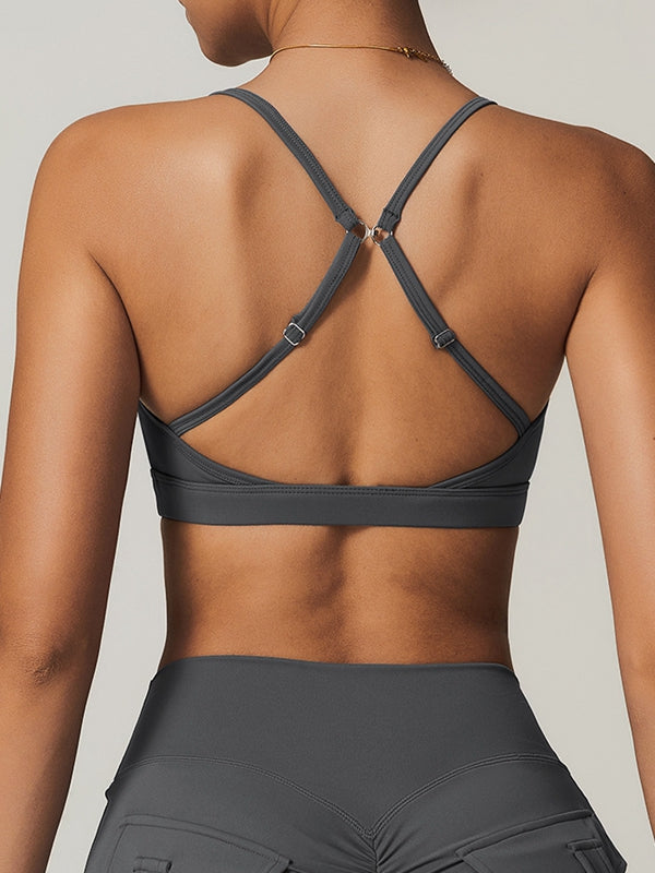 ZASUWA Female Front Folds Cross Back Backless Sports Bras