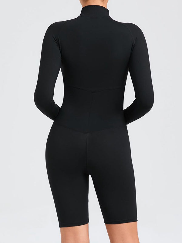 ZASUWA Female Zipper Stand Collar Long-Sleeved Romper