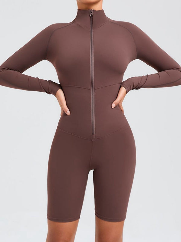 ZASUWA Female Zipper Stand Collar Long-Sleeved Romper