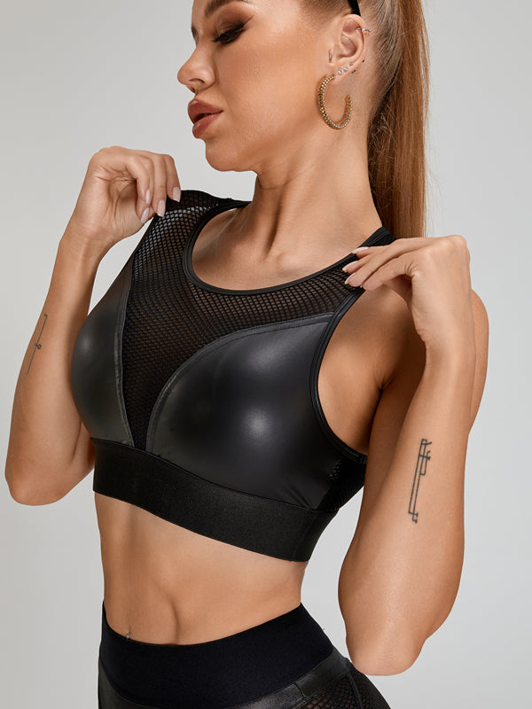 ?ZASUWA Female PU Fishnet Breathable Sports Bras