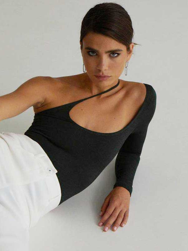 ZASUWA Female Solid Color Tailoring Elastic Tight Long Sleeves