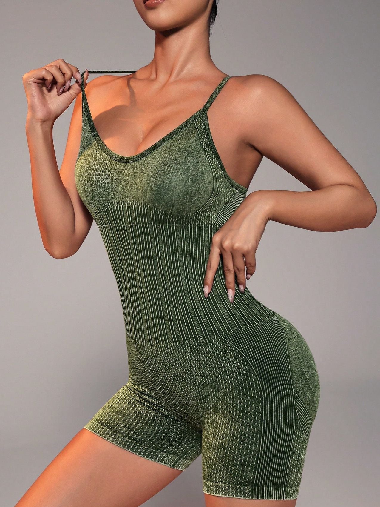 ZASUWA Female Denim Cross Back Hollow Out Frosted Nude Sensation Backless Romper