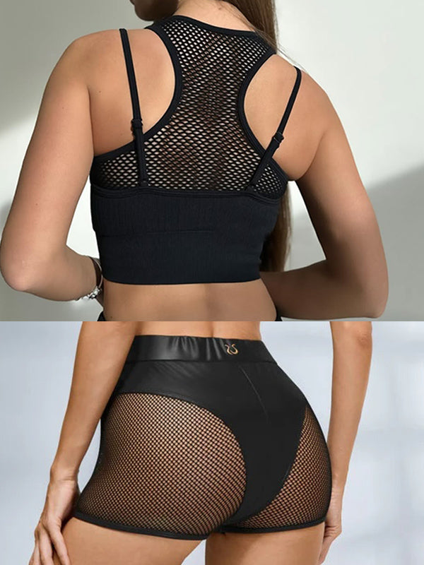 ZASUWA Female Sexy Faux Leather Fishnet Micro Hot Shorts